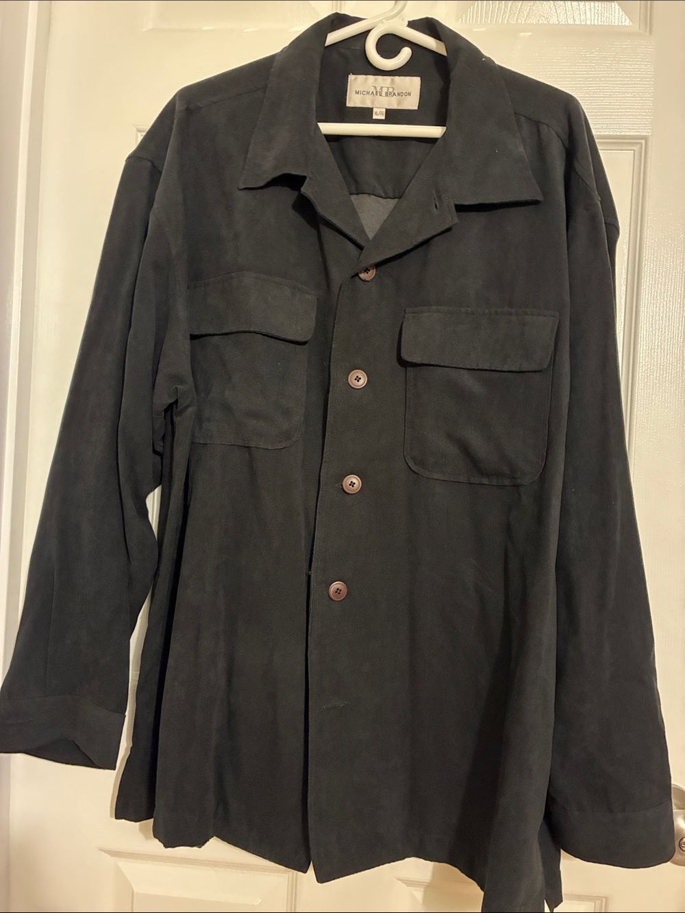 Michael Brandon Black Faux Suede Military-Style Field Jacket